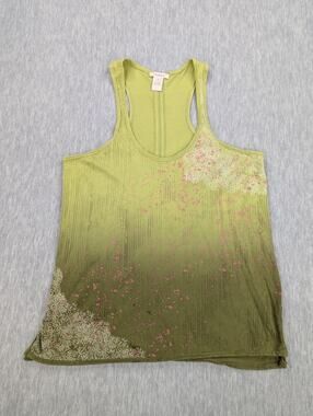 Sundance Tank Top Womens Medium Green Ombre Floral Racerback Boho Artsy Cotton